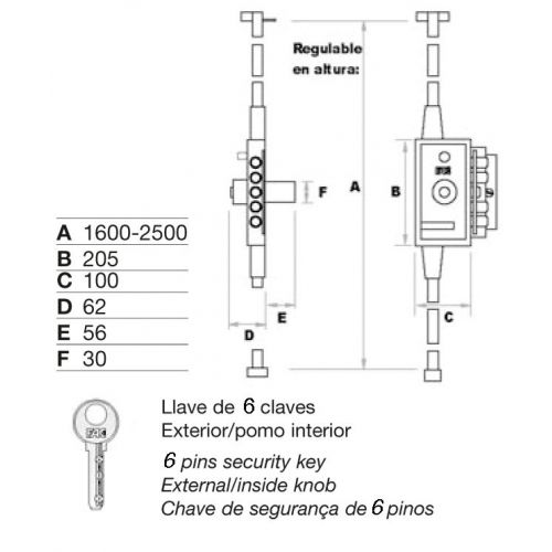 Cerradura FAC de sobreponer MB PL UVE multibarra con 5 pasadores